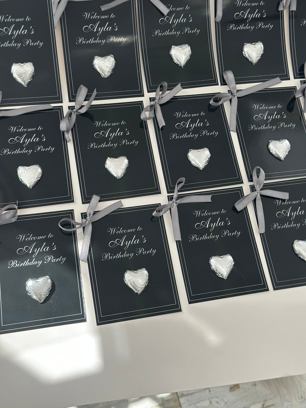 Black & Silver Luxury Birthday Favour Card — Silver Heart Chocolate — Chocoodad Baku