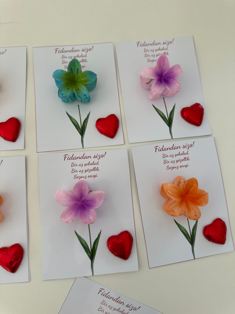 Floral Lotus Hair Clip & Heart Chocolate Gifting Card — Personalised Favour — Chocoodad Baku