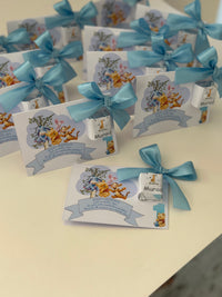 Winnie the Pooh 1st Birthday Chocolate Favour Card — Blue Satin Bow — Chocoodad Baku