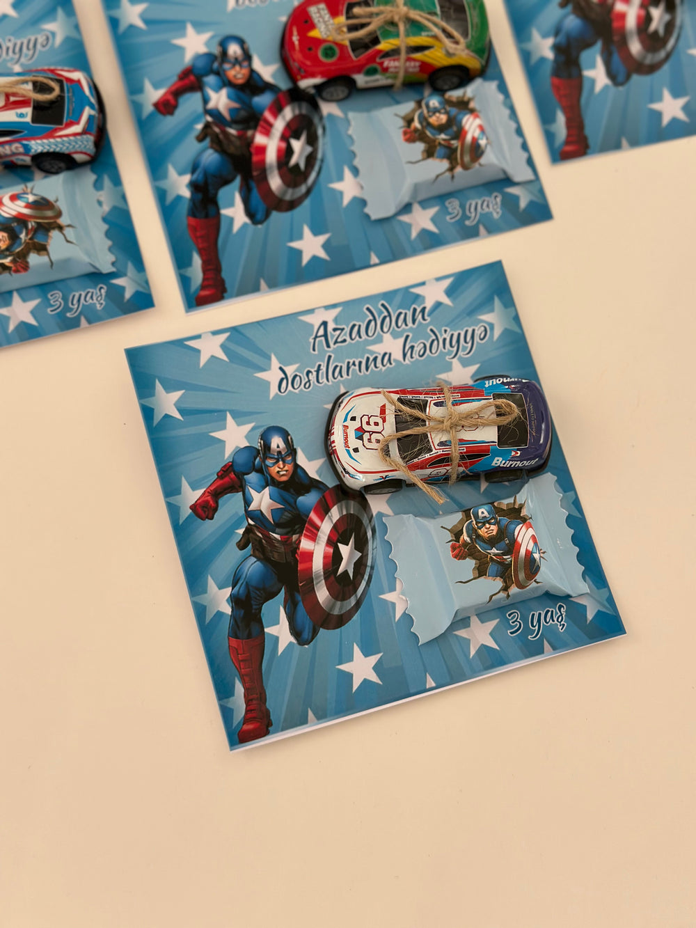 Captain America Birthday Accessory Card — Car Toy + Chocolate Gift — Chocoodad Baku