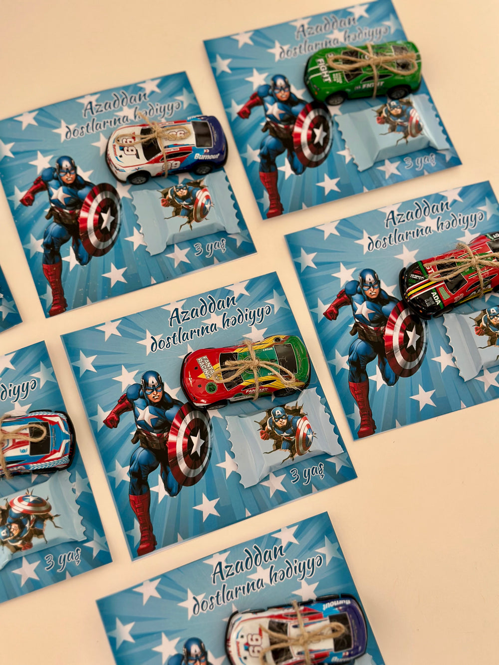 Captain America Birthday Accessory Card — Car Toy + Chocolate Gift — Chocoodad Baku