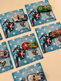 Captain America Birthday Accessory Card — Car Toy + Chocolate Gift — Chocoodad Baku