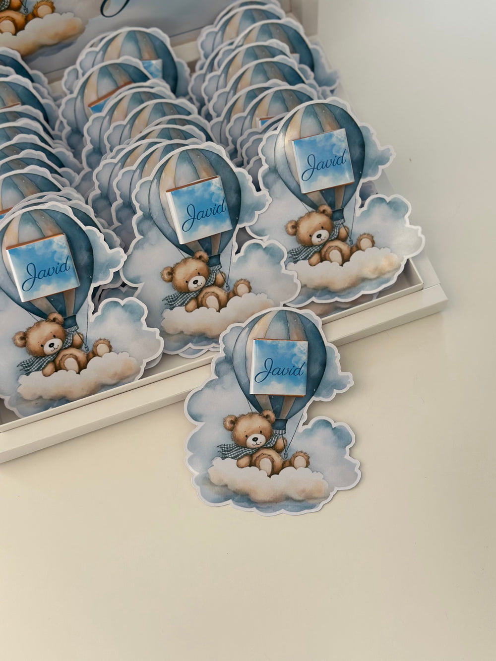 Teddy Bear Hot Air Balloon Baby Shower Chocolate Card Box — 24 Pieces — Chocoodad Baku