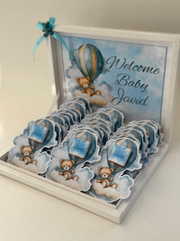 Teddy Bear Hot Air Balloon Baby Shower Chocolate Card Box — 24 Pieces — Chocoodad Baku