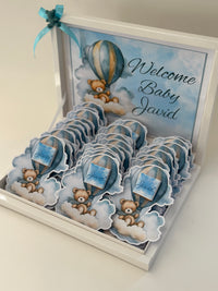 Teddy Bear Hot Air Balloon Baby Shower Chocolate Card Box — 24 Pieces — Chocoodad Baku