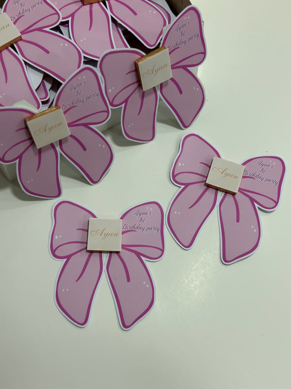 Pink Glitter Bow 1st Birthday Favour Card — Personalised Chocolate Gift — Chocoodad Baku