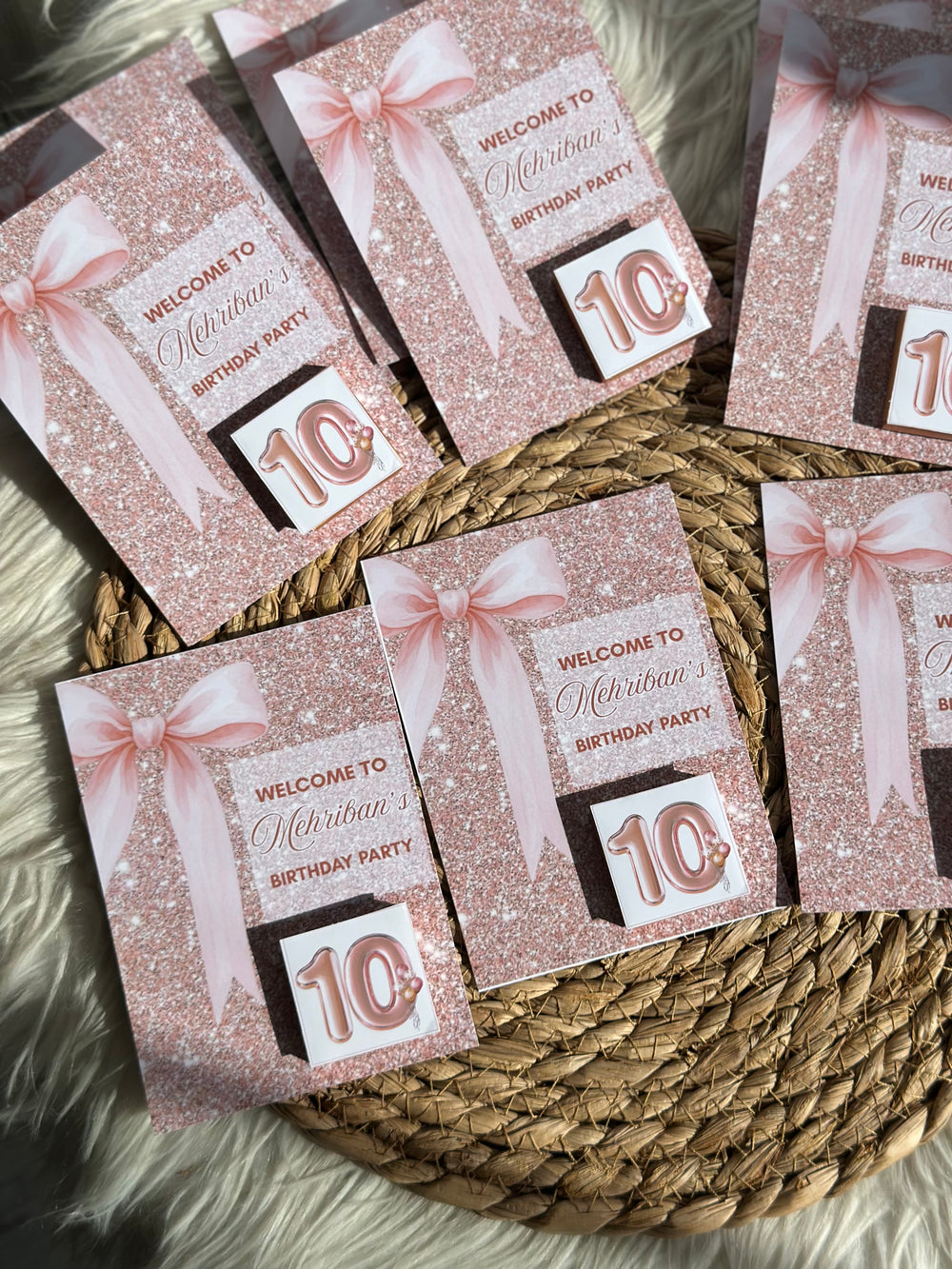 Rose Gold Glitter Bow Birthday Favour Card — Personalised Chocolate — Chocoodad Baku