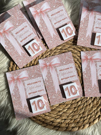 Rose Gold Glitter Bow Birthday Favour Card — Personalised Chocolate — Chocoodad Baku