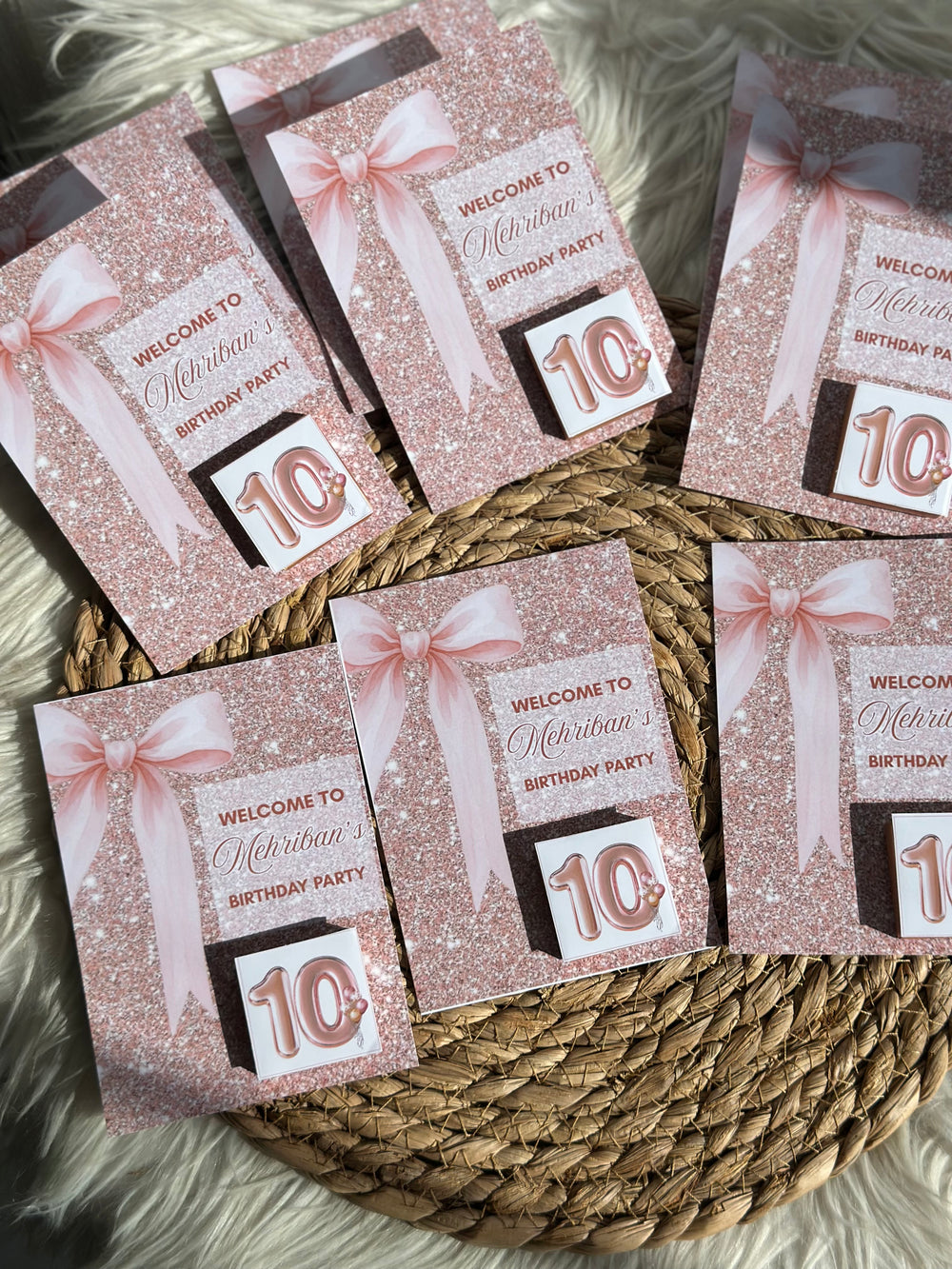 Rose Gold Glitter Bow Birthday Favour Card — Personalised Chocolate — Chocoodad Baku