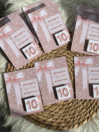 Rose Gold Glitter Bow Birthday Favour Card — Personalised Chocolate — Chocoodad Baku