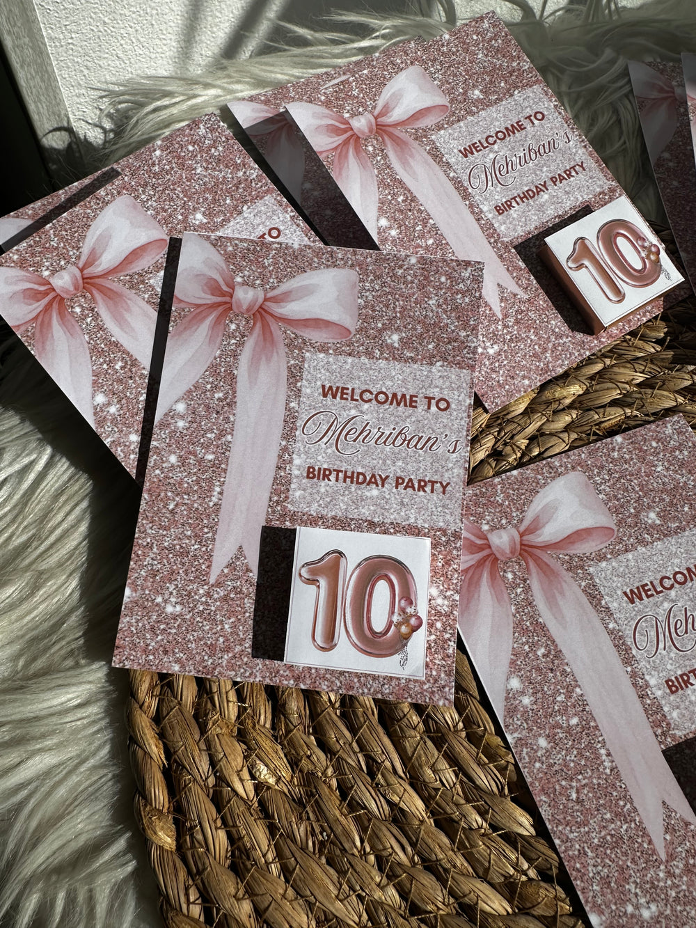 Rose Gold Glitter Bow Birthday Favour Card — Personalised Chocolate — Chocoodad Baku