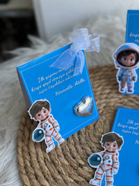 Astronaut Space 1st Birthday Chocolate Card — Blue Boy Personalised Favour — Chocoodad Baku