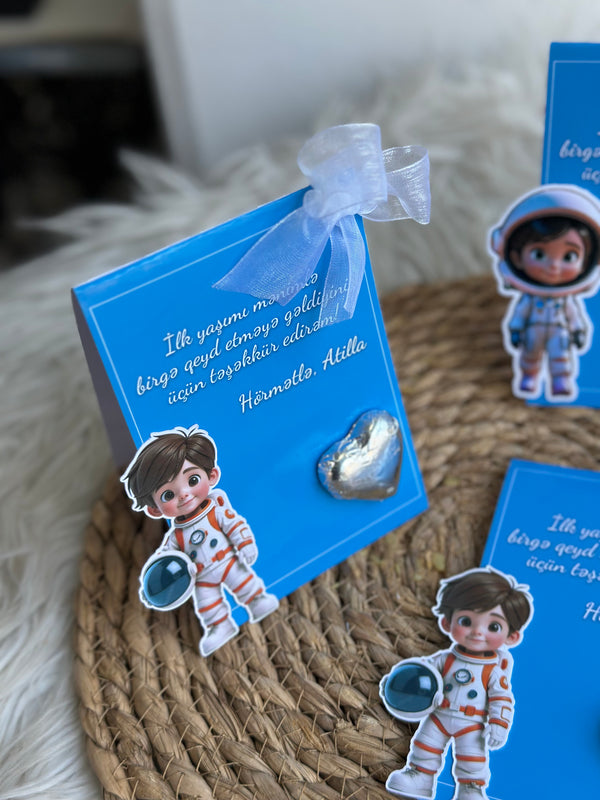 Astronaut Space 1st Birthday Chocolate Card — Blue Boy Personalised Favour — Chocoodad Baku
