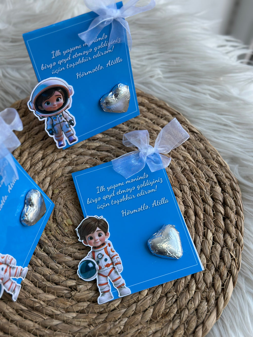 Astronaut Space 1st Birthday Chocolate Card — Blue Boy Personalised Favour — Chocoodad Baku
