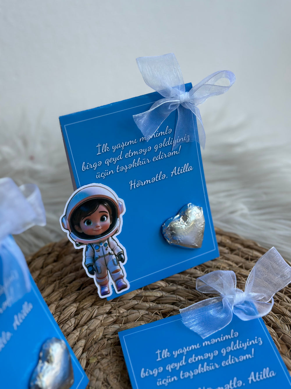 Astronaut Space 1st Birthday Chocolate Card — Blue Boy Personalised Favour — Chocoodad Baku