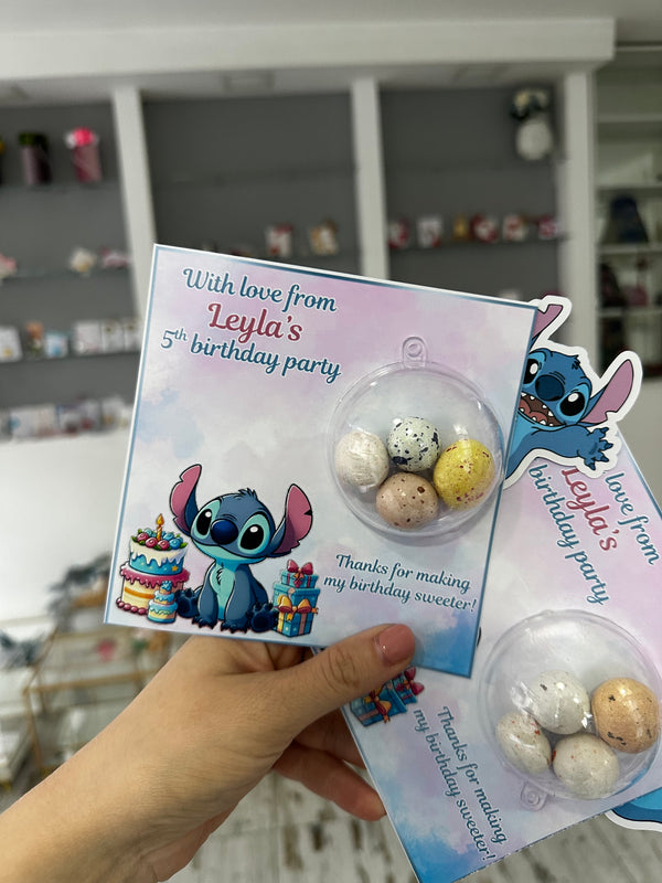 Stitch Birthday Favour Card — Bonbon Dome Personalised Chocolate Gift — Chocoodad Baku