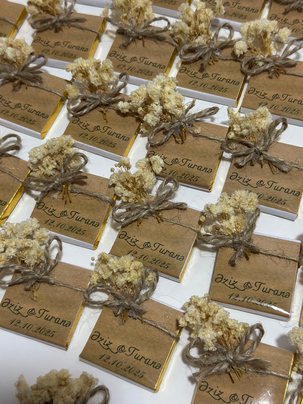Rustic Kraft Wedding & Engagement Chocolate — Dried Flower & Gold Foil — Chocoodad Baku