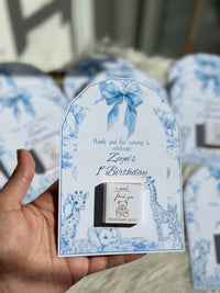 Blue Safari Toile Baby 1st Birthday Favour Card — Personalised Chocolate — Chocoodad Baku