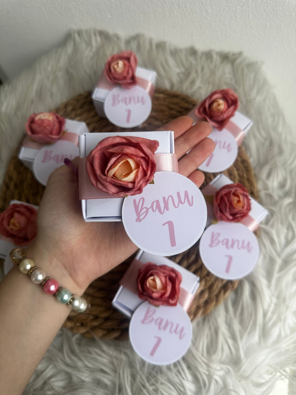 Rose Flower Mini Box 1st Birthday Favour — Personalised Chocolate Gift — Chocoodad Baku