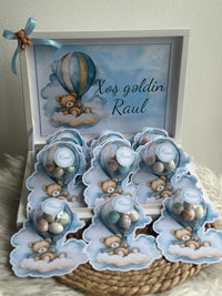 Teddy Bear Hot Air Balloon Baby Shower Bonbon Box — 24 Pieces with Display — Chocoodad Baku