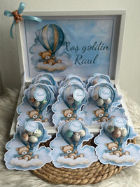 Teddy Bear Hot Air Balloon Baby Shower Bonbon Box — 24 Pieces with Display — Chocoodad Baku