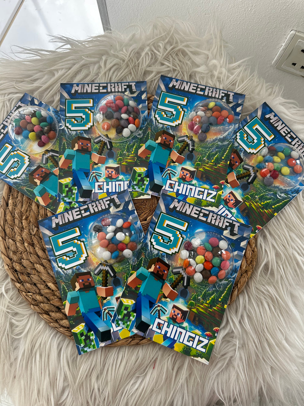 Minecraft Birthday Bonbon Favour Card — Dragee Dome Personalised Gift — Chocoodad Baku