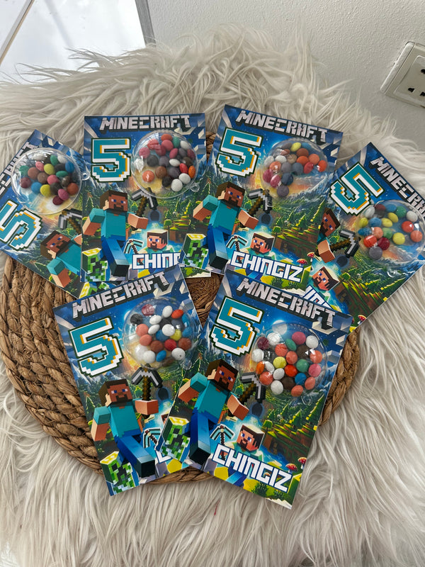 Minecraft Birthday Bonbon Favour Card — Dragee Dome Personalised Gift — Chocoodad Baku
