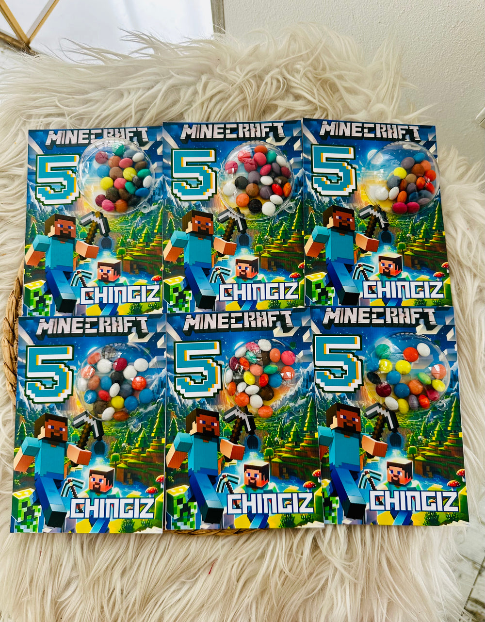 Minecraft Birthday Bonbon Favour Card — Dragee Dome Personalised Gift — Chocoodad Baku