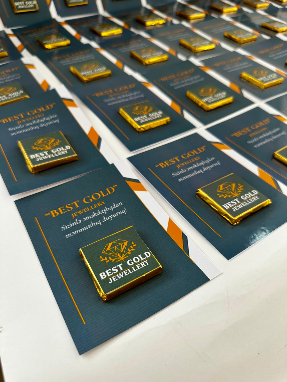 Gold Corporate Branding Chocolate Card — Custom Company Logo Gift — Chocoodad Baku