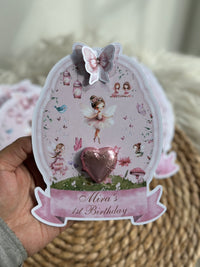 Fairy Angel 1st Birthday Favour Card — Pink Heart Chocolate & Butterfly — Chocoodad Baku