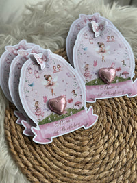 Fairy Angel 1st Birthday Favour Card — Pink Heart Chocolate & Butterfly — Chocoodad Baku