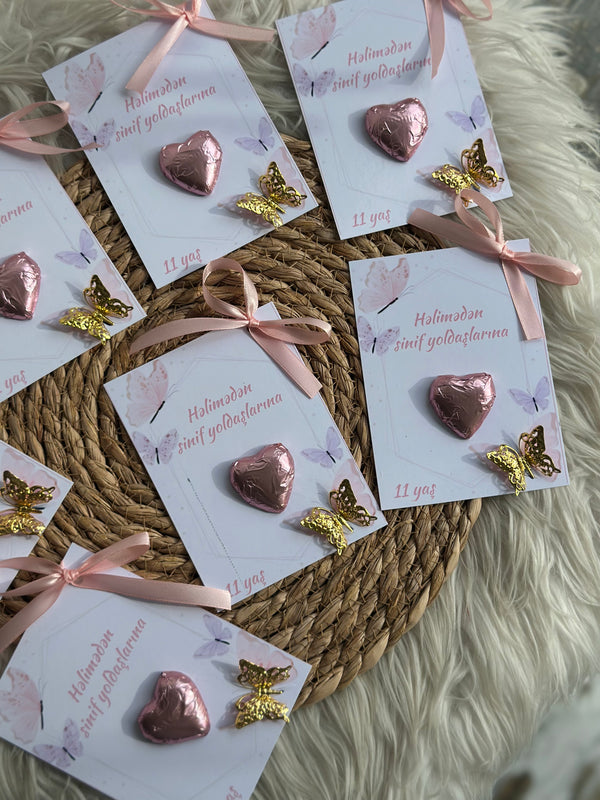 Butterfly Blush Pink Birthday Chocolate Card — School Classmate Favour — Chocoodad Baku