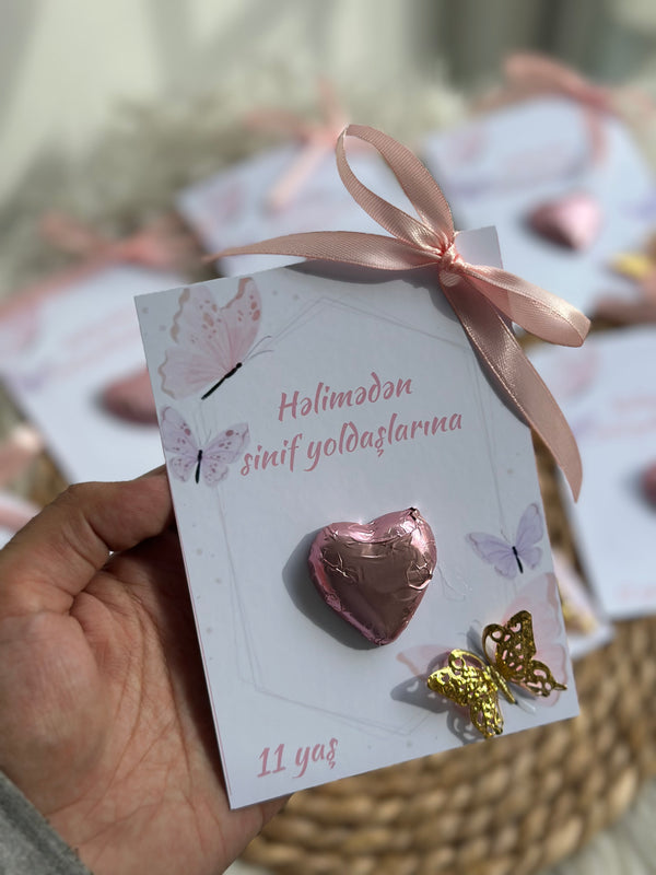 Butterfly Blush Pink Birthday Chocolate Card — School Classmate Favour — Chocoodad Baku