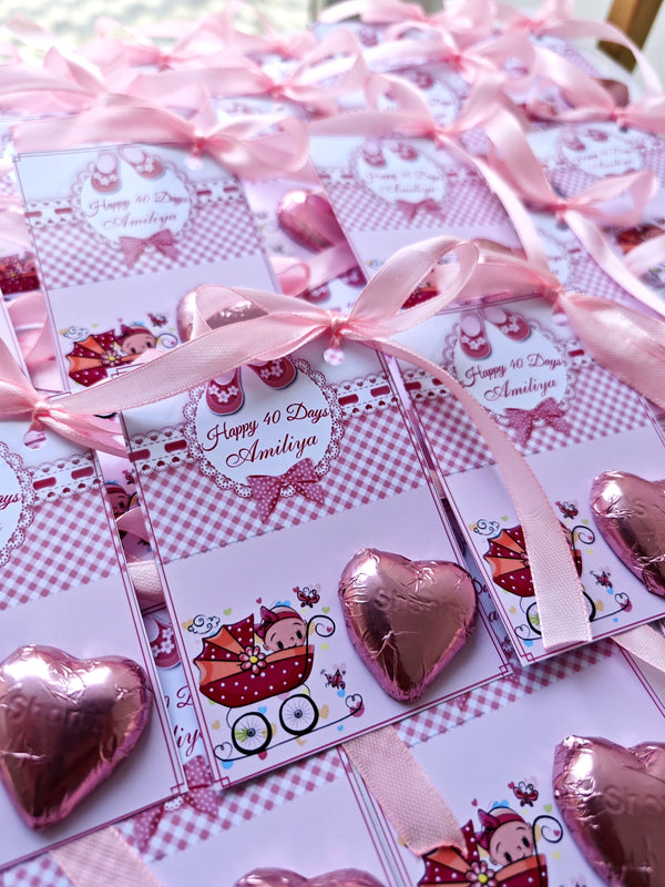 Personalized 40-Day Baby Girl Chocolate Favor