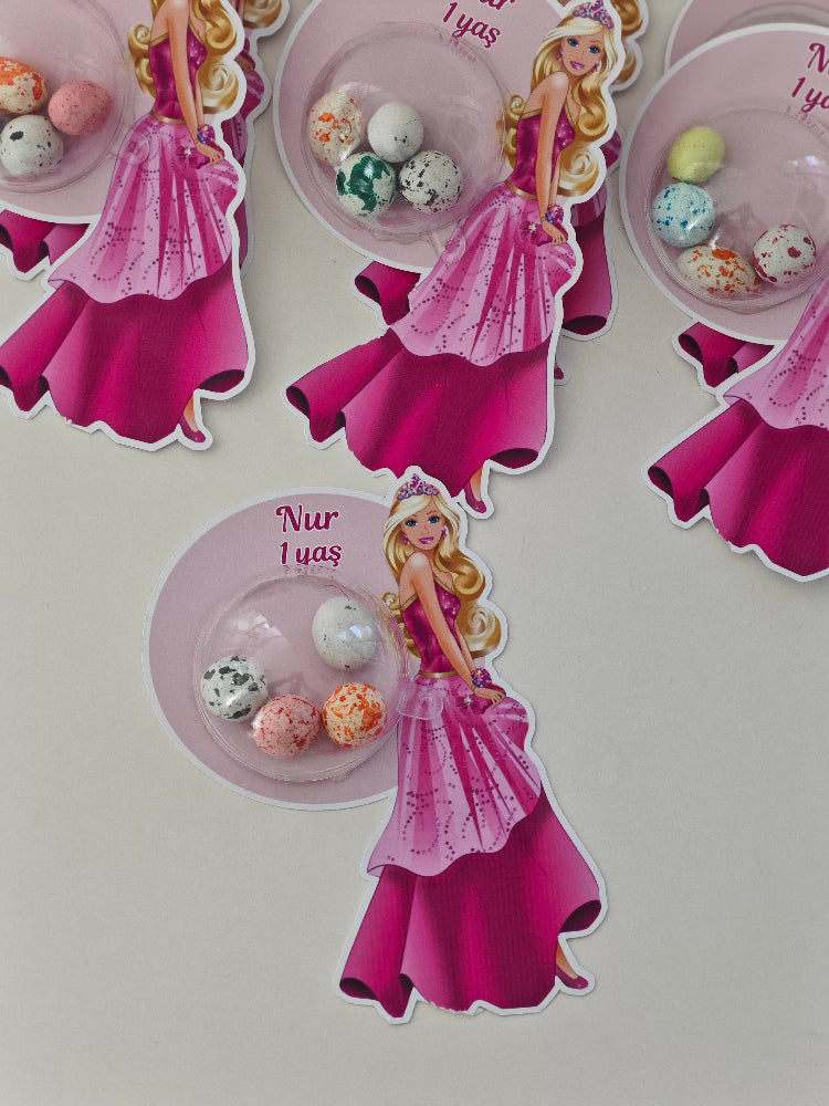Stickers of a princess in a pink dress with a birthday message on a white background