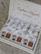 Gift box with personalized packaging featuring 'Ceyhan & Royals' and a date.