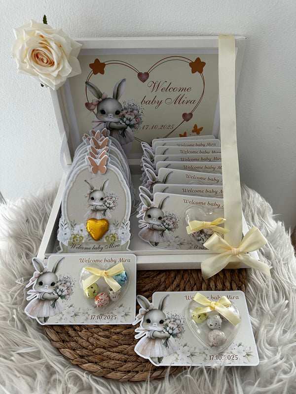 Bunny Newborn Gift Hamper — Welcome Baby Chocolate Card Display Box — Chocoodad Baku