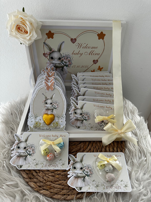 Bunny Newborn Gift Hamper — Welcome Baby Chocolate Card Display Box — Chocoodad Baku