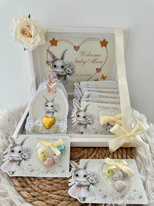 Bunny Newborn Gift Hamper — Welcome Baby Chocolate Card Display Box — Chocoodad Baku