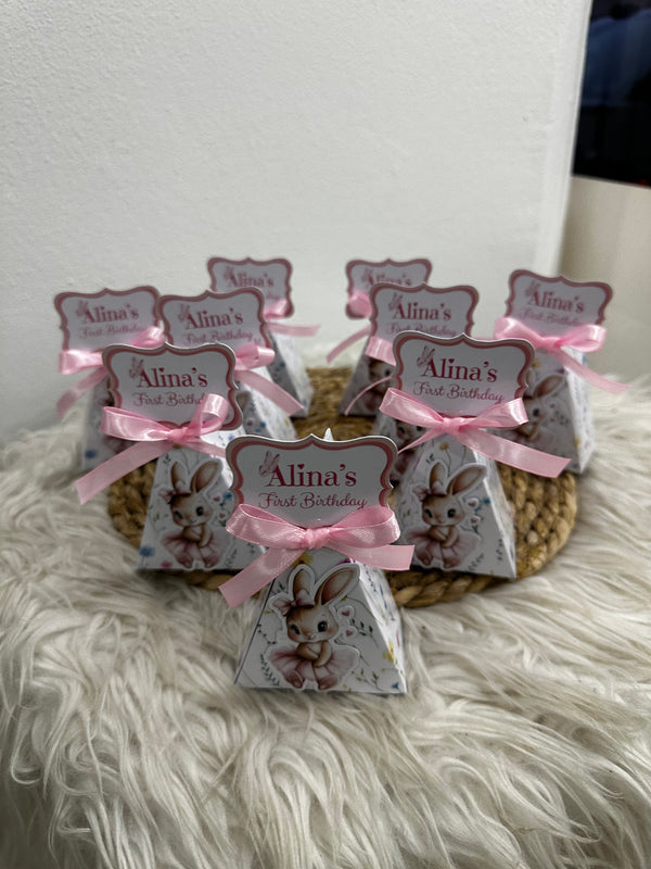 Bunny Ballerina 1st Birthday Pyramid Favour Box — Personalised Chocolate — Chocoodad Baku
