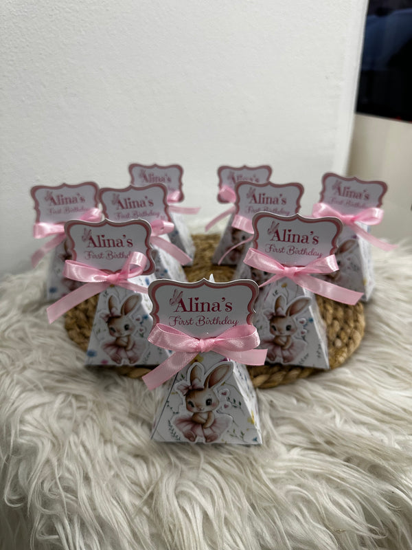 Bunny Ballerina 1st Birthday Pyramid Favour Box — Personalised Chocolate — Chocoodad Baku