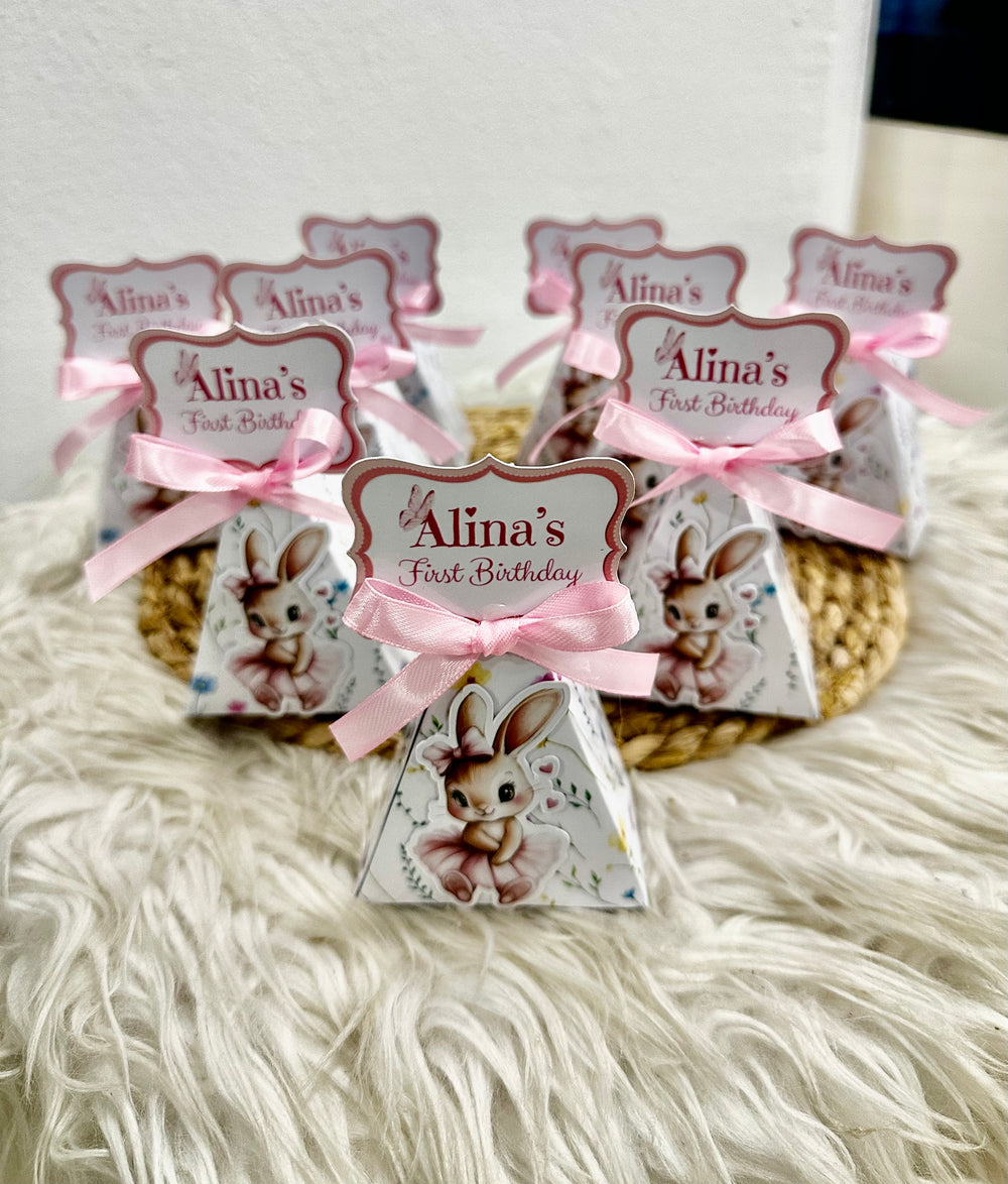 Bunny Ballerina 1st Birthday Pyramid Favour Box — Personalised Chocolate — Chocoodad Baku