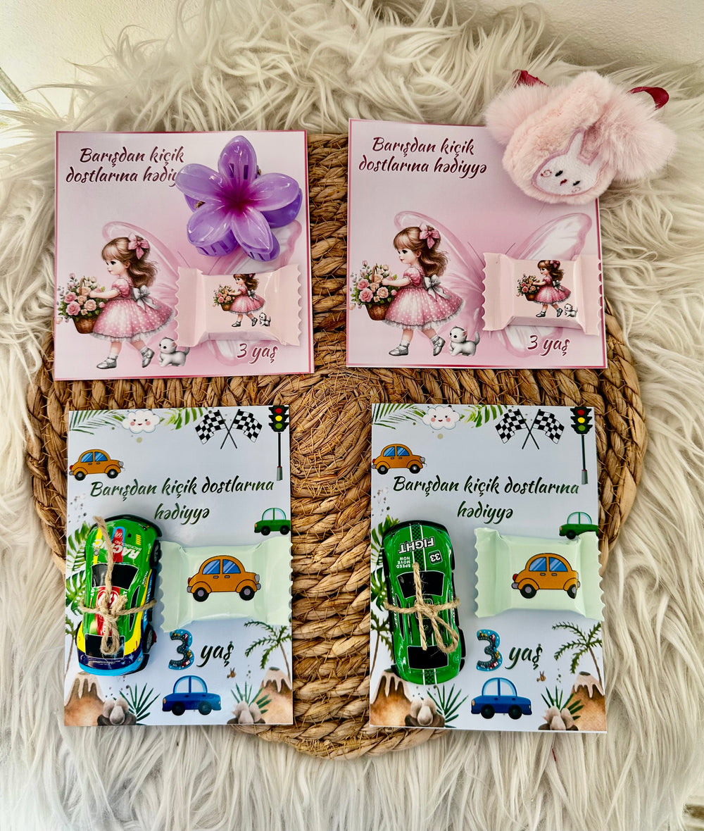 Space & Boho Girl Birthday Accessory Card — Car Toy & Hair Clip Favour — Chocoodad Baku