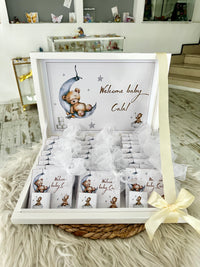Teddy Bear Moon Newborn Shadow Box — 24 Chocolate Card Welcome Gift — Chocoodad Baku