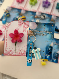 Football Keychain & Flower Hair Clip Birthday Accessory Card — Mixed Favour — Chocoodad Baku