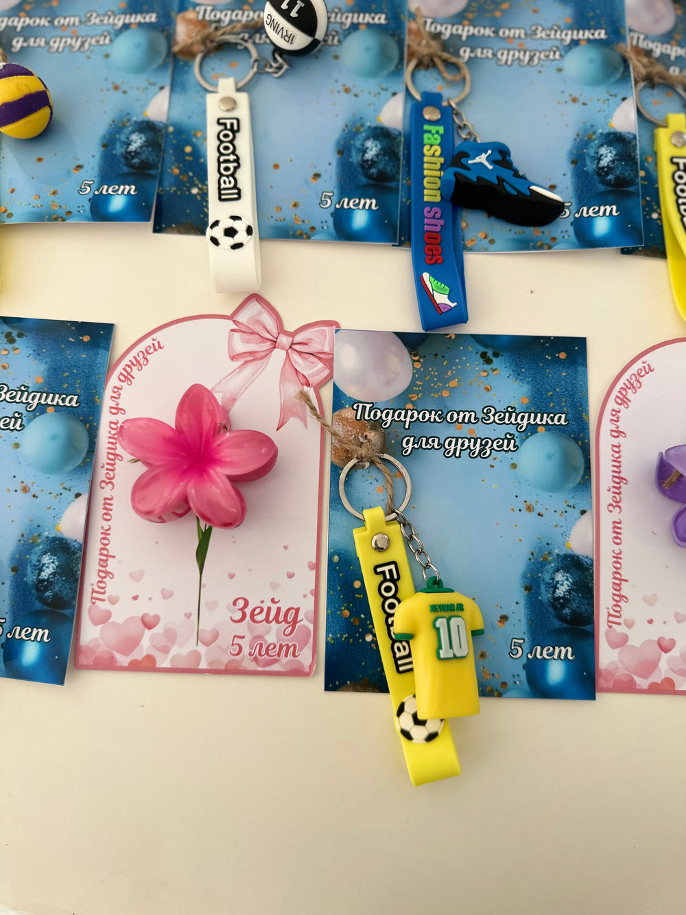 Football Keychain & Flower Hair Clip Birthday Accessory Card — Mixed Favour — Chocoodad Baku