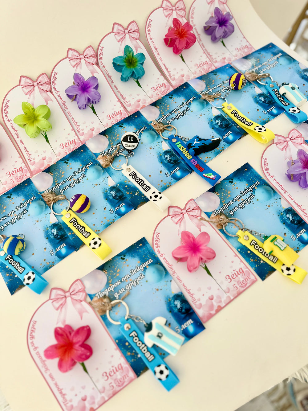 Football Keychain & Flower Hair Clip Birthday Accessory Card — Mixed Favour — Chocoodad Baku