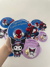 Kuromi & Spiderman Mixed Birthday Favour Card — Bonbon Dome Gift — Chocoodad Baku