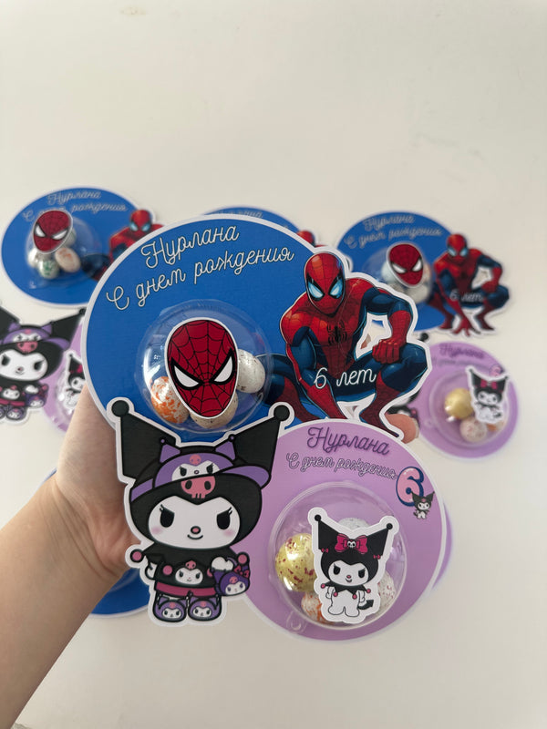 Kuromi & Spiderman Mixed Birthday Favour Card — Bonbon Dome Gift — Chocoodad Baku
