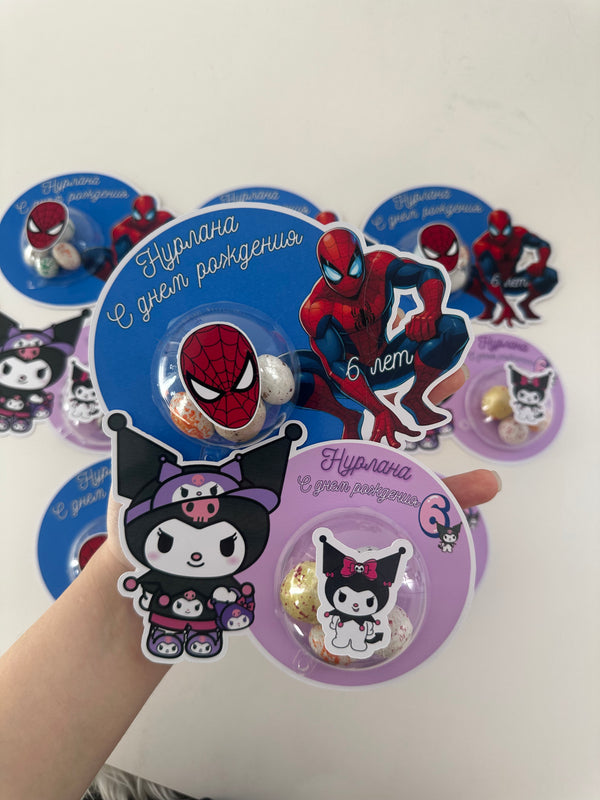 Kuromi & Spiderman Mixed Birthday Favour Card — Bonbon Dome Gift — Chocoodad Baku